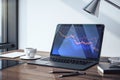 Laptop on table with market crash statistics on computer screen Royalty Free Stock Photo