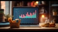 Laptop with table and sales data economic growth graph on screen. E-commers concept Royalty Free Stock Photo