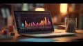 Laptop with table and sales data economic growth graph on screen. E-commers concept Royalty Free Stock Photo