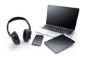 Laptop, tablet, smartphone and headphone Royalty Free Stock Photo