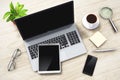 Laptop, tablet and smartphone on office table Royalty Free Stock Photo