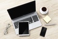 Laptop, tablet and smartphone on office table Royalty Free Stock Photo