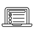 Laptop task schedule icon outline vector. Agenda busy