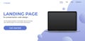 Laptop template on landing page. Website concept for show web design, presentation on realistic laptop device.
