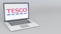 Laptop with Tesco logo. Computer technology conceptual editorial 3D rendering