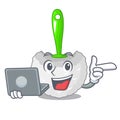With laptop toilet brush in the character shape Royalty Free Stock Photo