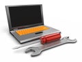 Laptop and tools (clipping path included) Royalty Free Stock Photo