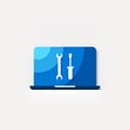 Laptop computer troubleshoot, service, repair tools vector material design icon