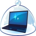 Laptop under blue bell-glass Royalty Free Stock Photo