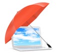 Laptop under umbrella