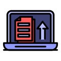Laptop upload documents icon color outline vector