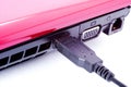 Laptop with USB cable inserted Royalty Free Stock Photo