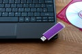 Laptop, USB drive and CD Royalty Free Stock Photo