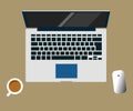 Laptop vector flat design illustration of workspace creative concept Royalty Free Stock Photo