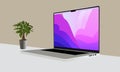 Laptop Vector on table with plants networkin Royalty Free Stock Photo