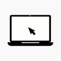 Laptop vector icon. Computer with click mouse pointer symbol isolated on white background. Royalty Free Stock Photo