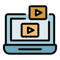 Laptop video blog icon color outline vector Royalty Free Stock Photo