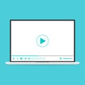 Laptop with video player in minimalistic design on screen. Template design for online video  movies  streaming web study and Royalty Free Stock Photo