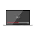 Laptop with video player. Vector icon. Metal laptoop with player . White background