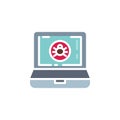 Laptop virus bug flat icon, vector sign