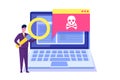 Laptop virus malware trojan notification or alert. Hacker attack vector concept
