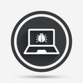 Laptop virus sign icon. Notebook software bug. Royalty Free Stock Photo