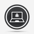 Laptop virus sign icon. Notebook software bug. Royalty Free Stock Photo