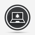 Laptop virus sign icon. Notebook software bug. Royalty Free Stock Photo