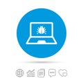 Laptop virus sign icon. Notebook software bug. Royalty Free Stock Photo