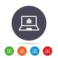 Laptop virus sign icon. Notebook software bug. Royalty Free Stock Photo