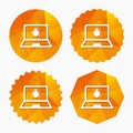 Laptop virus sign icon. Notebook software bug. Royalty Free Stock Photo
