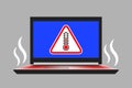 Laptop, warning sign with thermometer icon inside and hot steam Royalty Free Stock Photo