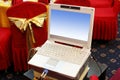 Laptop at the wedding scene. Royalty Free Stock Photo
