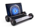 Laptop on wheels with network speedometer - high speed internet conncection concept