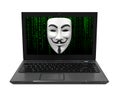 Laptop with White Hacker Mask Isolated