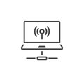 Laptop wifi connection line icon, outline logo, linear pi