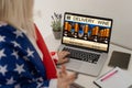 laptop with wine delivery and usa flag Royalty Free Stock Photo