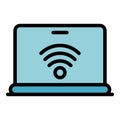 Laptop wireless remote access icon color outline vector