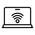 Laptop wireless remote access icon, outline style