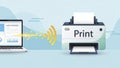 Laptop wirelessly connected to a printer illustrating modern office technology and efficient document printing Royalty Free Stock Photo