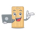 With laptop wooden cutting board character cartoon
