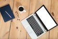 Laptop on wooden floor