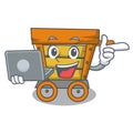 With laptop wooden trolley character cartoon
