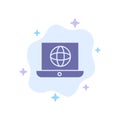 Laptop, World, Globe, Technical Blue Icon on Abstract Cloud Background
