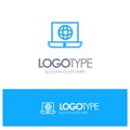 Laptop, World, Globe, Technical Blue Outline Logo Place for Tagline Royalty Free Stock Photo