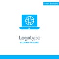 Laptop, World, Globe, Technical Blue Solid Logo Template. Place for Tagline Royalty Free Stock Photo