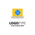 Laptop, World, Globe, Technical Business Logo Template. Flat Color Royalty Free Stock Photo