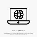 Laptop, World, Globe, Technical Line Icon Vector