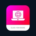 Laptop, World, Globe, Technical Mobile App Button. Android and IOS Glyph Version Royalty Free Stock Photo