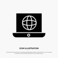 Laptop, World, Globe, Technical solid Glyph Icon vector